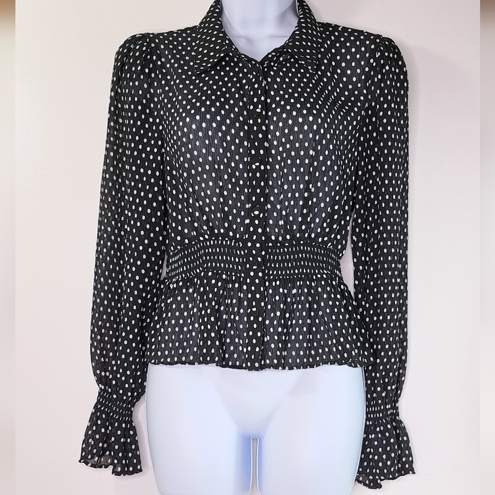 L'Academie Black & White Polka Dot Long-Sleeve Blouse - Picture 14 of 14